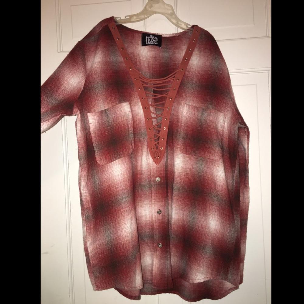 Boutique || Lace up flannel  NWOT